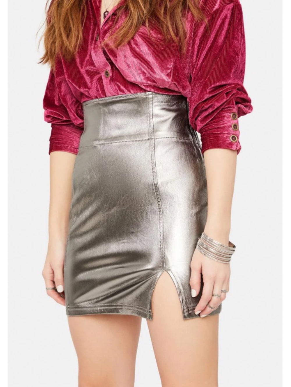 Free People Holding Onto A Dream Metallic Silver Coated Mini Skirt in Silver
